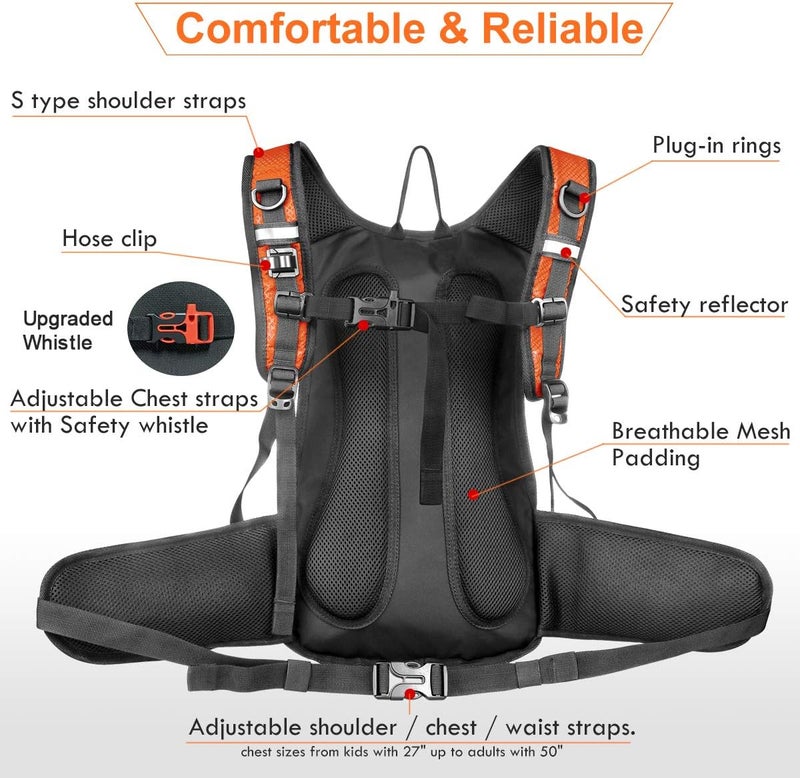 Mothybot Insulated Hydration Backpack Pack with 3L BPA Free Leak Proof Water Bladder, Large Storage Lightweight Hiking Daypack with Waist Pouches & Cooler Layer, for Running, Biking, Camping, Festival - Image 3